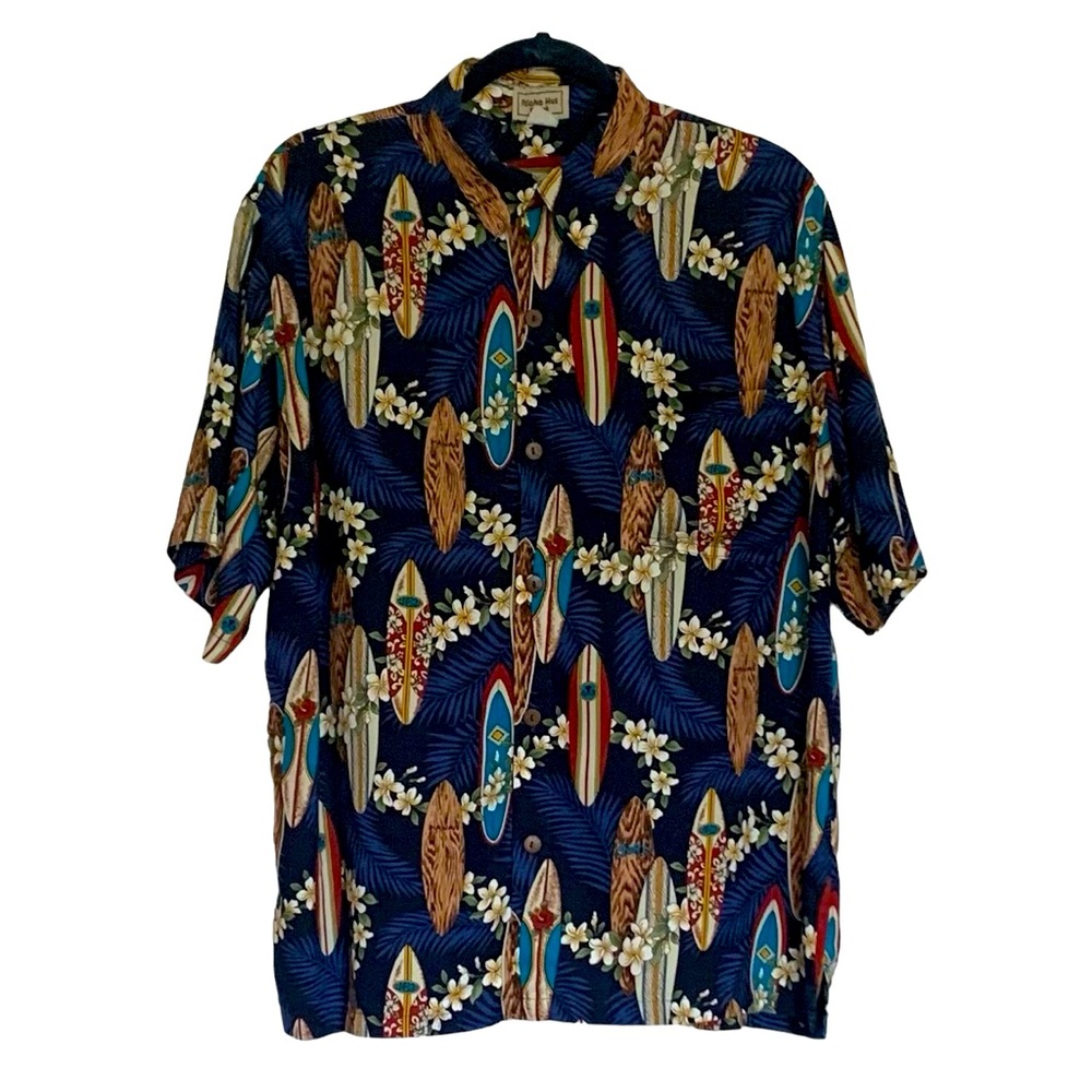 Vintage Aloha Hut Hawaii 100% Rayon Hawaiian Camp Shirt Large Surf Surfboards